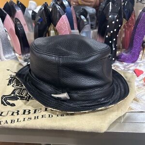 Burberry Black Leather Hat with Horn Accent